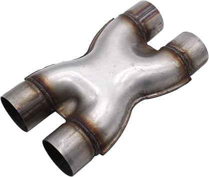 Universal Crossover X Pipe Dual 2.5" In/Out Stainless Steel Muffler Exhaust Tip