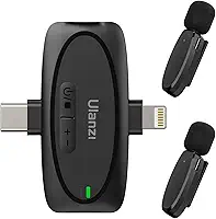 Microfone Lapela Sem Fio ULANZI V6 para iPhone iPad Android Câmera, Microfone 3-em-1 Plug-Play para Gravação de Vídeo no Telefone Entrevista Youtubers Vlogueiros, Alcance de Transmissão de 164ft