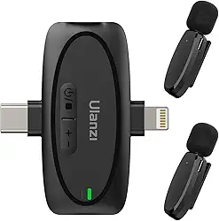 Microfone Lapela Sem Fio ULANZI V6 para iPhone iPad Android Câmera, Microfone 3-em-1 Plug-Play para Gravação de Vídeo no Telefone Entrevista Youtubers Vlogueiros, Alcance de Transmissão de 164ft
