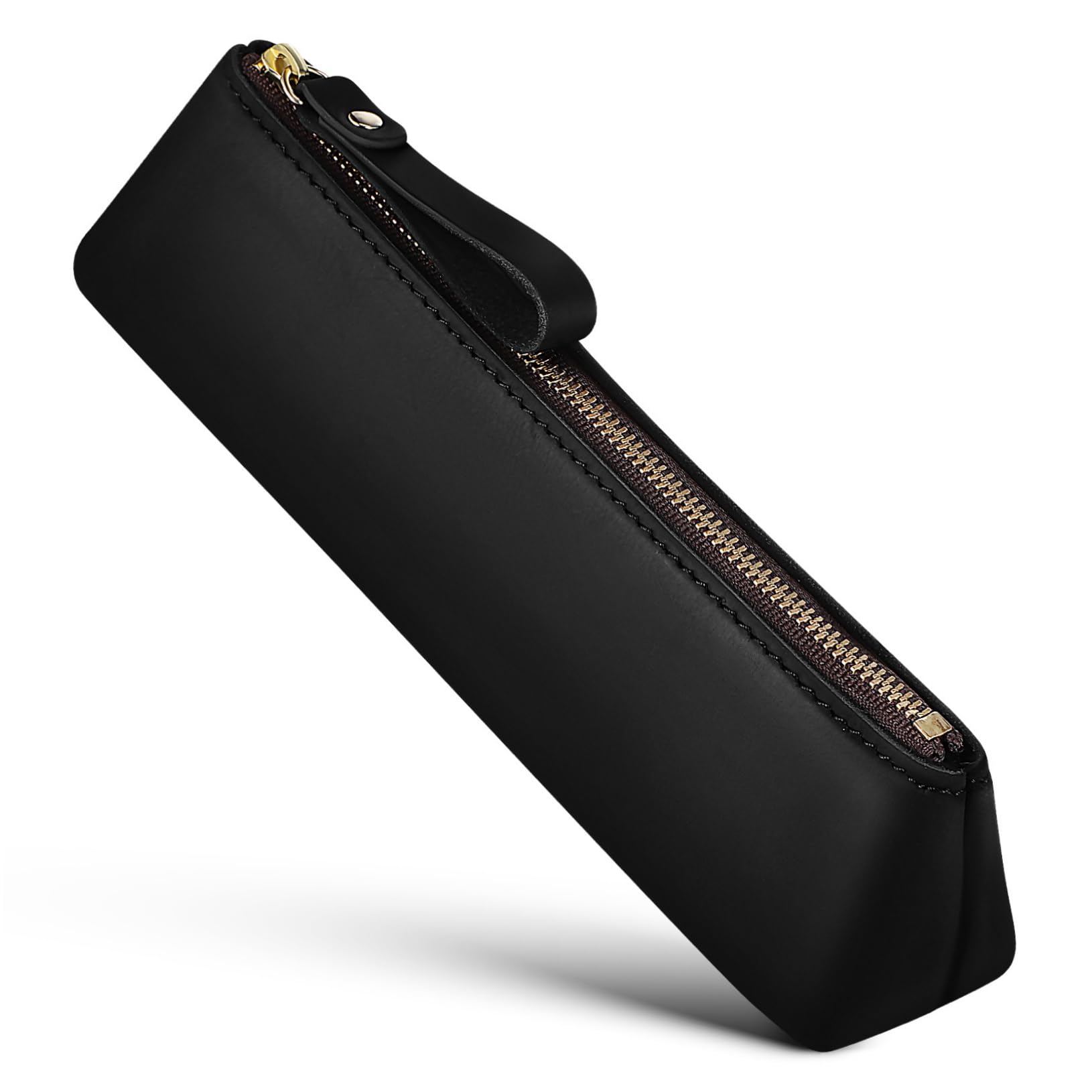 Astuccio Piccolo Portapenne in Pelle Nera Cerniera, Borsa Vintage per Cancelleria, Organizer Compatto per Scuola, Ufficio e Regalo