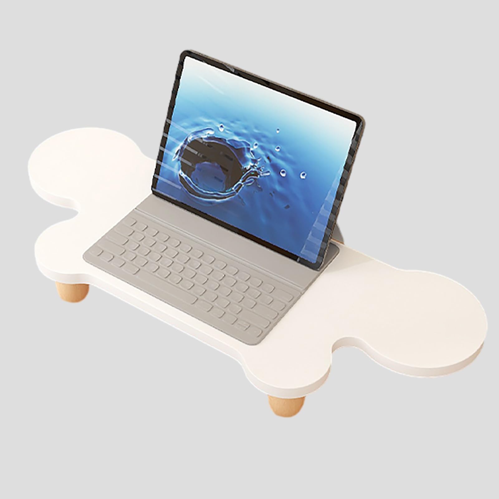 Podstawka pod monitor narożny, ładny, zakrzywiony organizer na monitor, kształt chmurki, biały stojak pod monitor komputerowy, drewniany, podnoszony uchwyt na laptopa, pionowy (roz