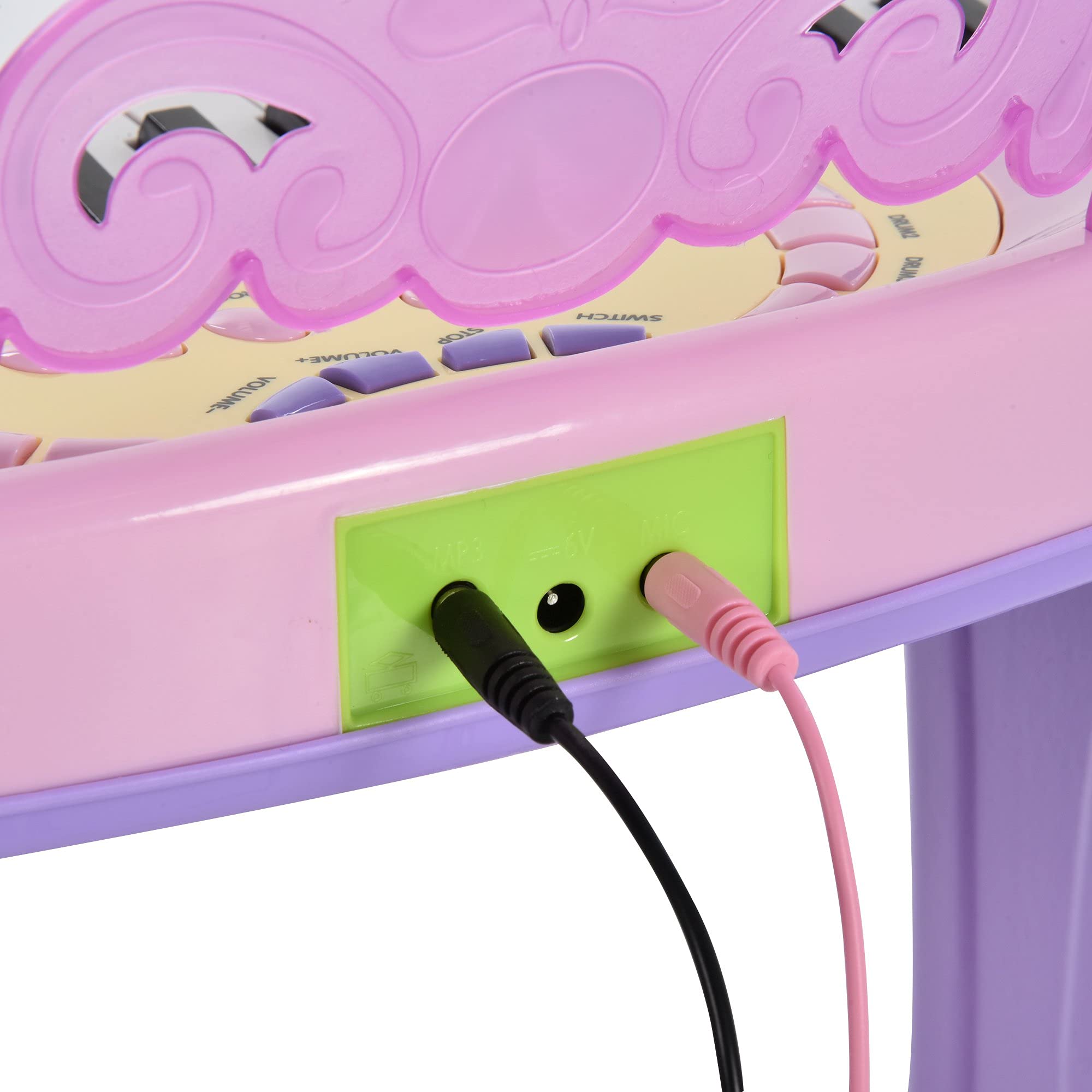 HOMCOM Teclado Electrónico Infantil 32 Teclas Juguete Musical Piano Infantil Piano para Niños con Micrófono Taburete Luces Variedad Sonidos Rítmos Melodias MP3 Karaoke Modo de Enseñanza Rosa