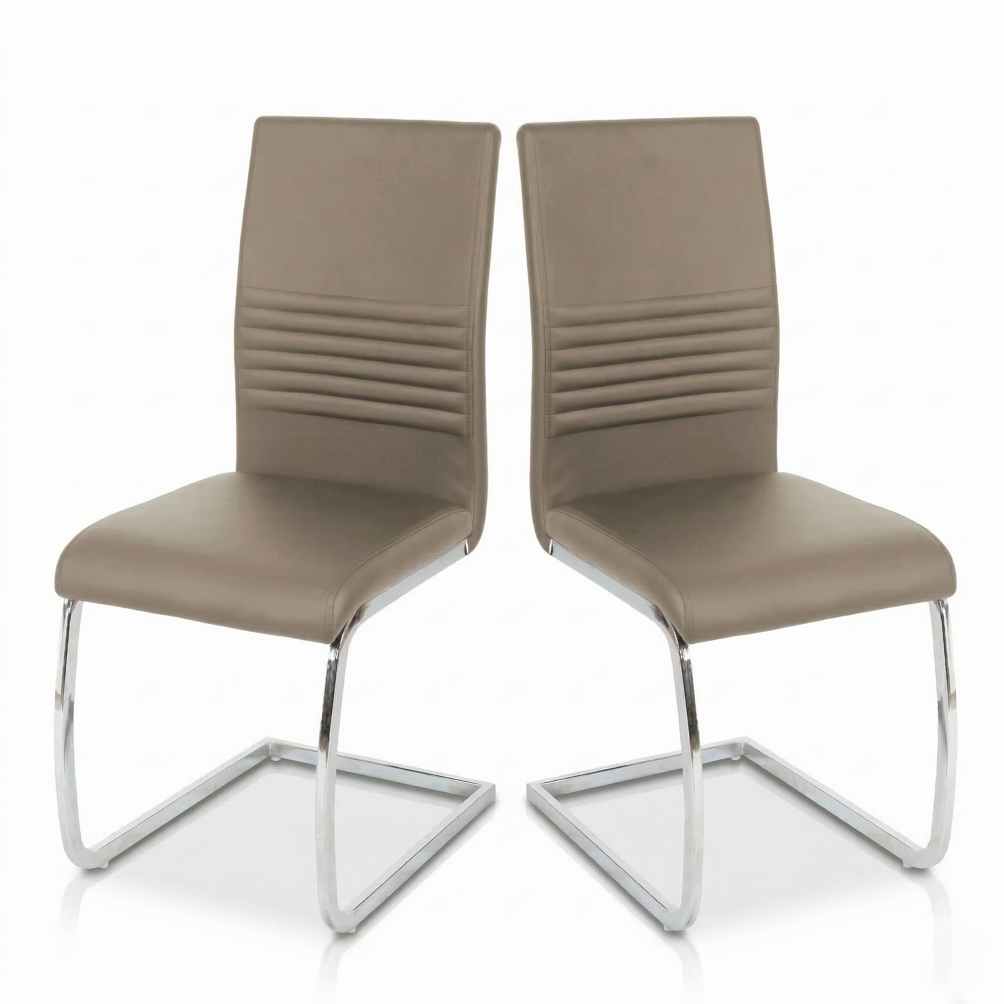 EVRE Cantilever Office Chairs Set of 2 | High Back PU Leather Armless Desk Chair with Chrome Metal Frame & Ergonomic Back Support for Boardroom, Meeting Room & Reception. (Taupe)