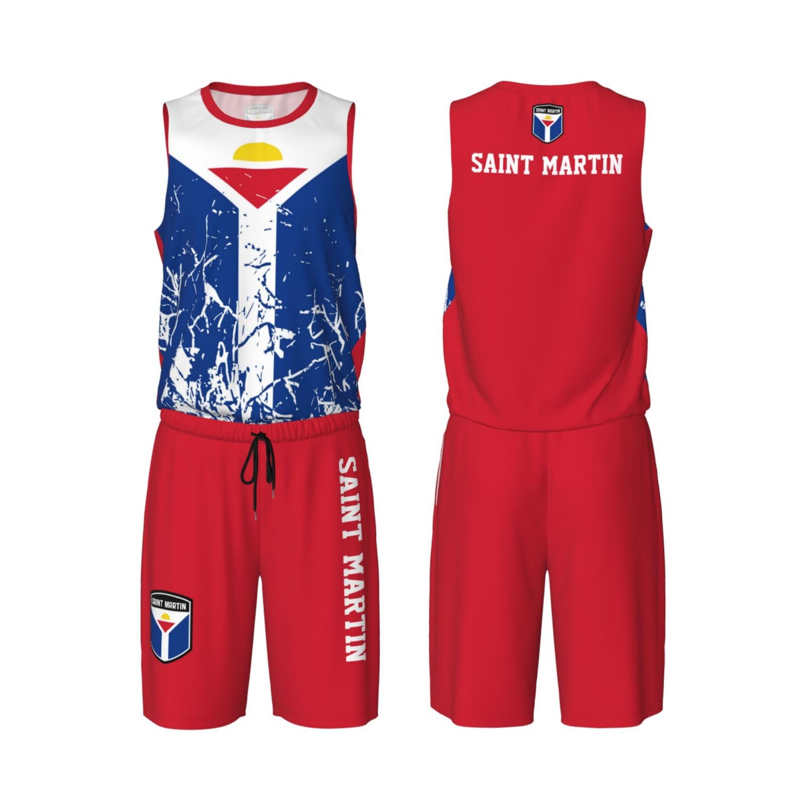 Saint Martin Flag Grain (4) Basketball Jersey Uniform Suit for Men Women Adults Training Athletic Set