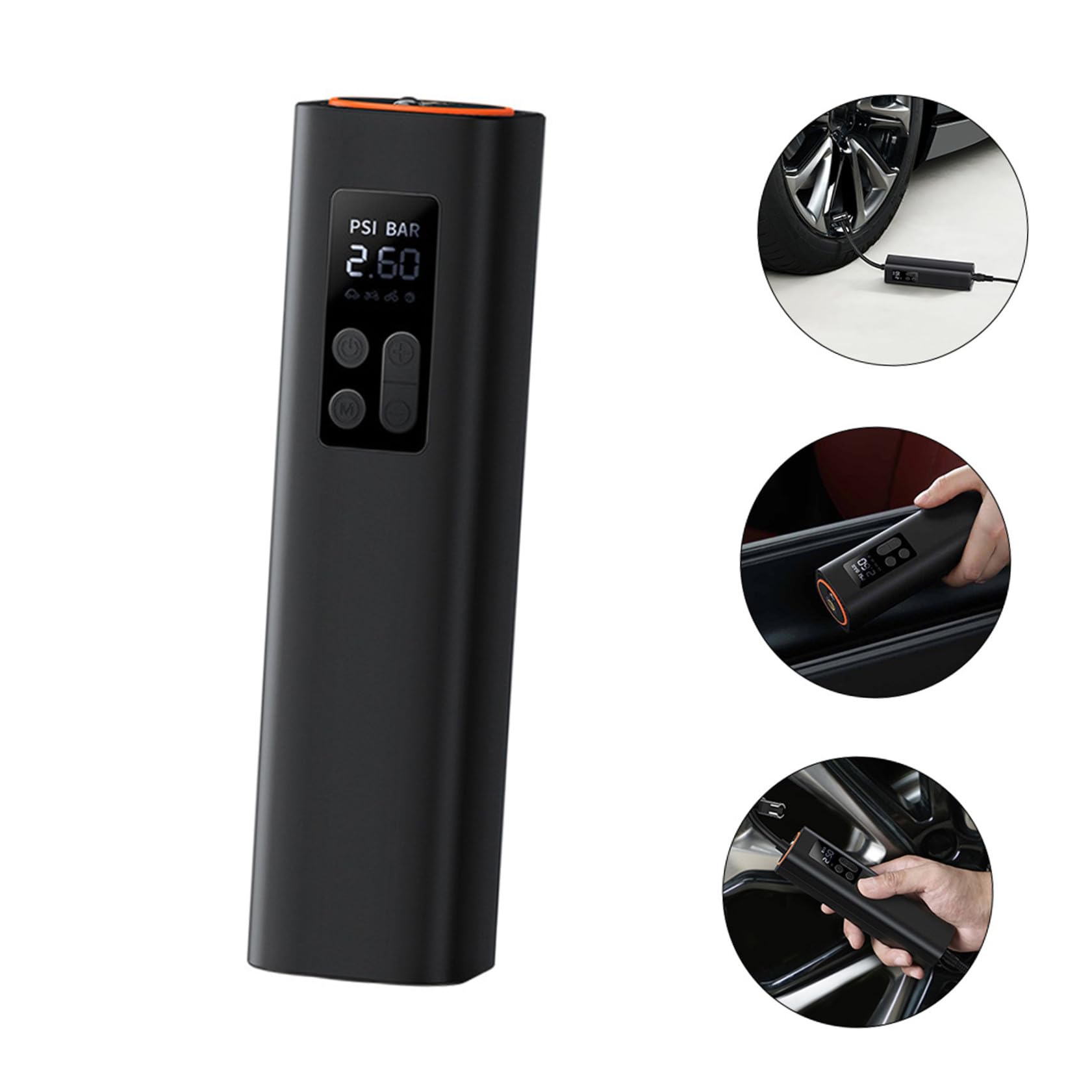 SOLUSTRE Mini Bomba Eléctrica Portátil para Neumáticos de Coche y Bici | Pantalla Digital Presión, Negro, Cobre Abs Goma, para Senderismo y Camping