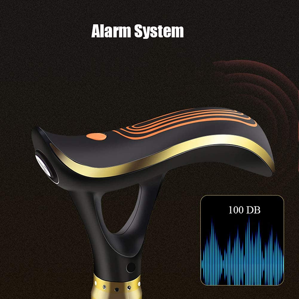 Bastón con luz LED y Alarma, bastón Ligero para Hombres y Mujeres Ajustable Duradero para bastón de Viaje portátil con 2 Bases de Goma Antideslizantes Interesting