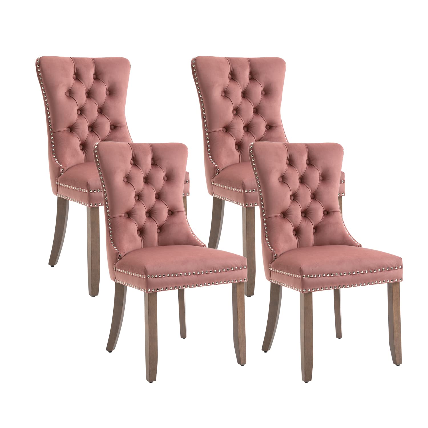 Buy Virabit Pink Velvet Dining Chairs Set of 4, Upholstered Tufted