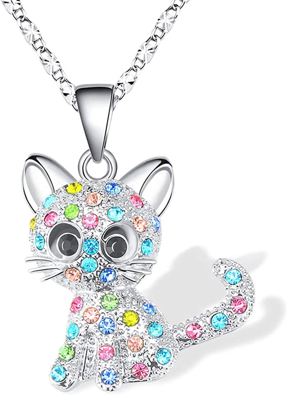 COLORFUL BLING Kitty Cat Pendant Necklace Jewelry Cat Lover Gifts for Women Girls