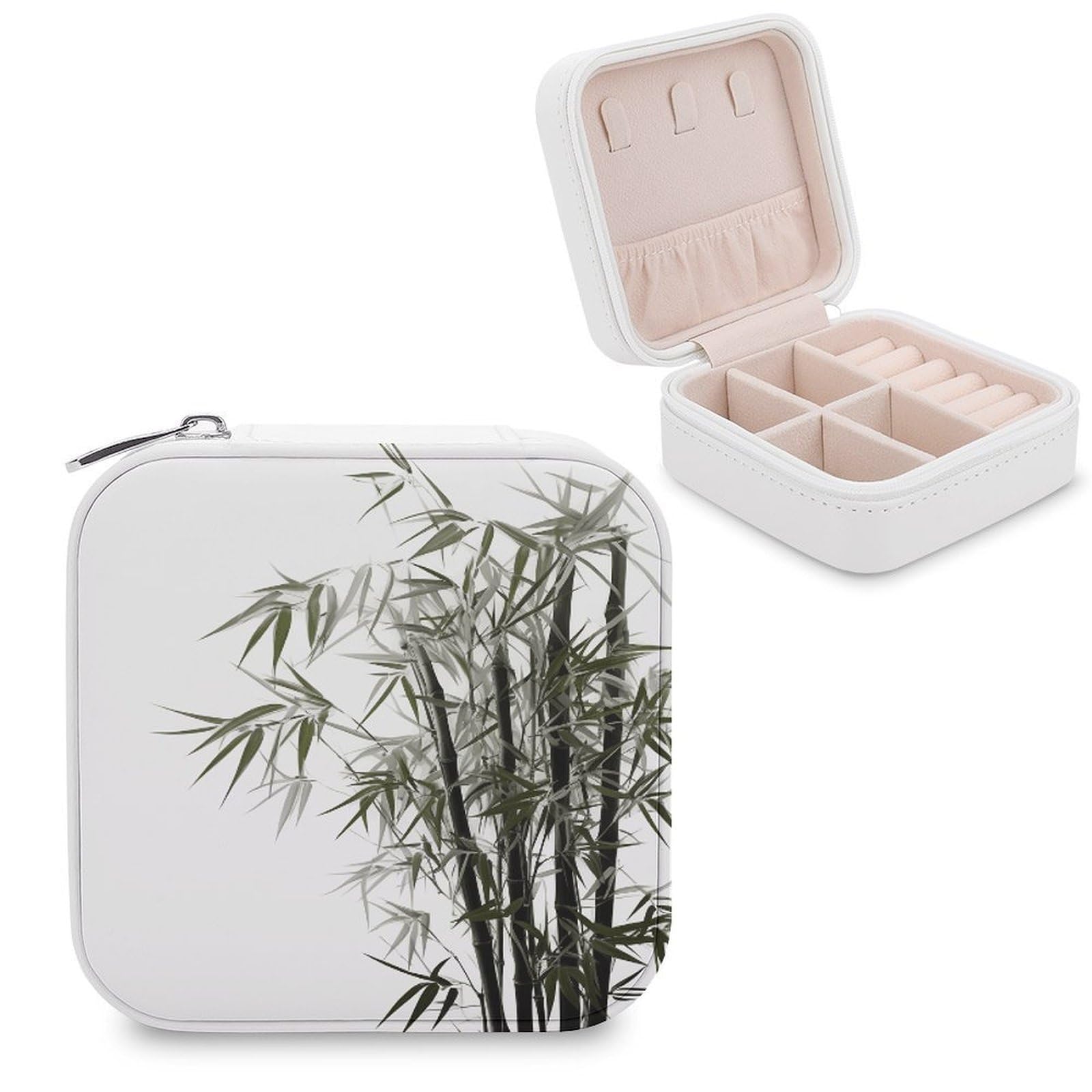 FekiLoot Asian Bamboo Jewelry Case Personalized Leather Jewelry Box Mini Travel Jewelry Case Small Portable Jewelry Organizer for Ring Earrings Necklace Bracelet