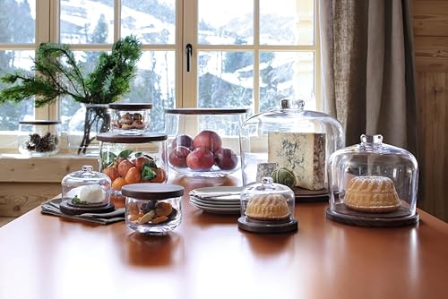 Miniatura 4 de LSA International City - Ensaladera de 8.5 pulgadas, de vidrio soplado de lujo, plato de frutas moderno con tapa de nogal engrasado