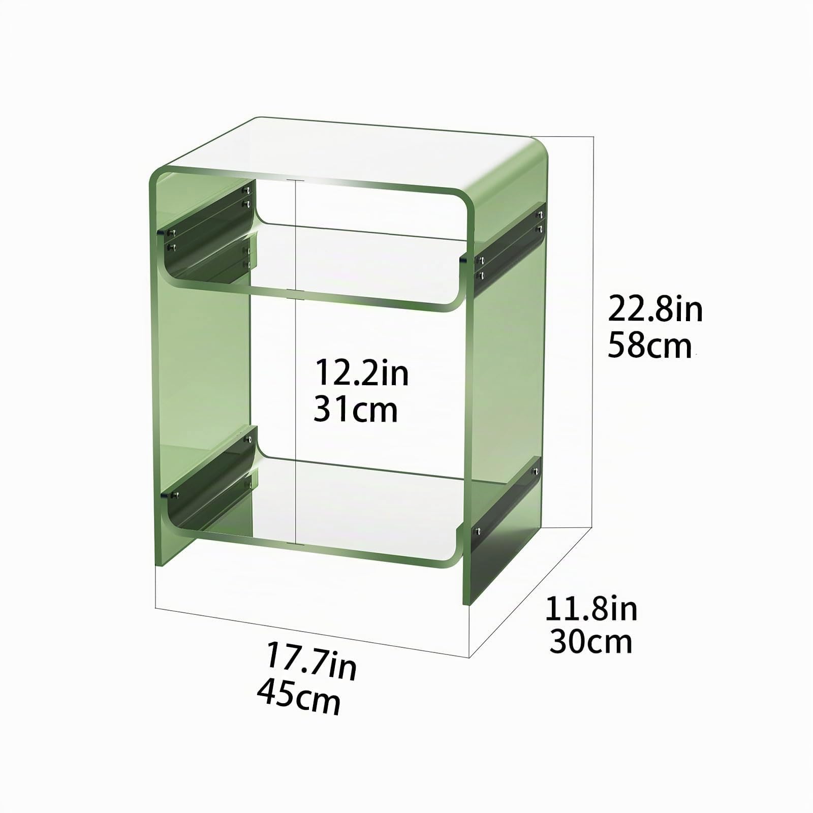 Mesa Auxiliar Acrilico, Mesita de Noche, Cristal Transparente, 45 x 30 x 58 cm (Verde)