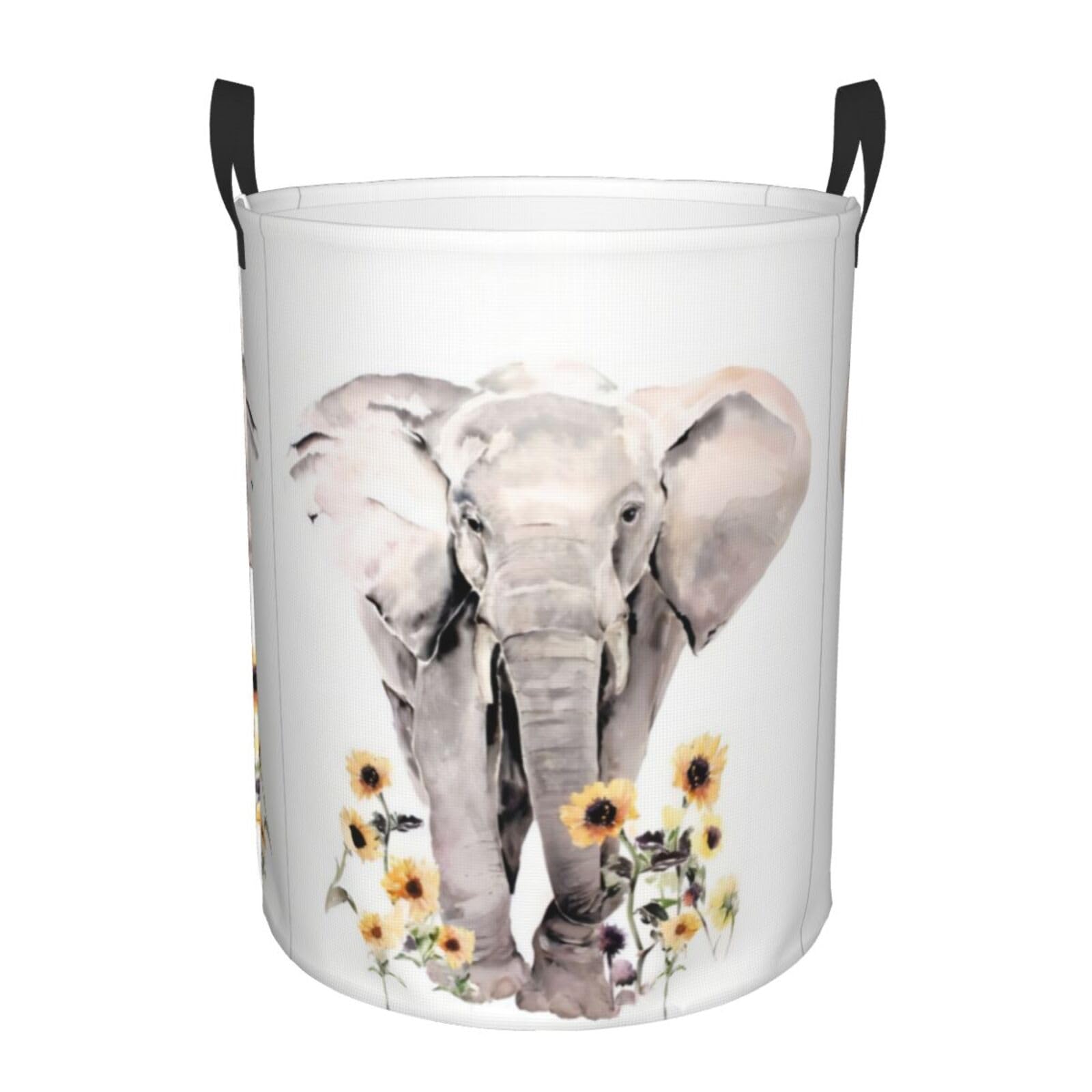M Circular Hamper – Collapsible Elephant and Sunflower Print Laundry Basket