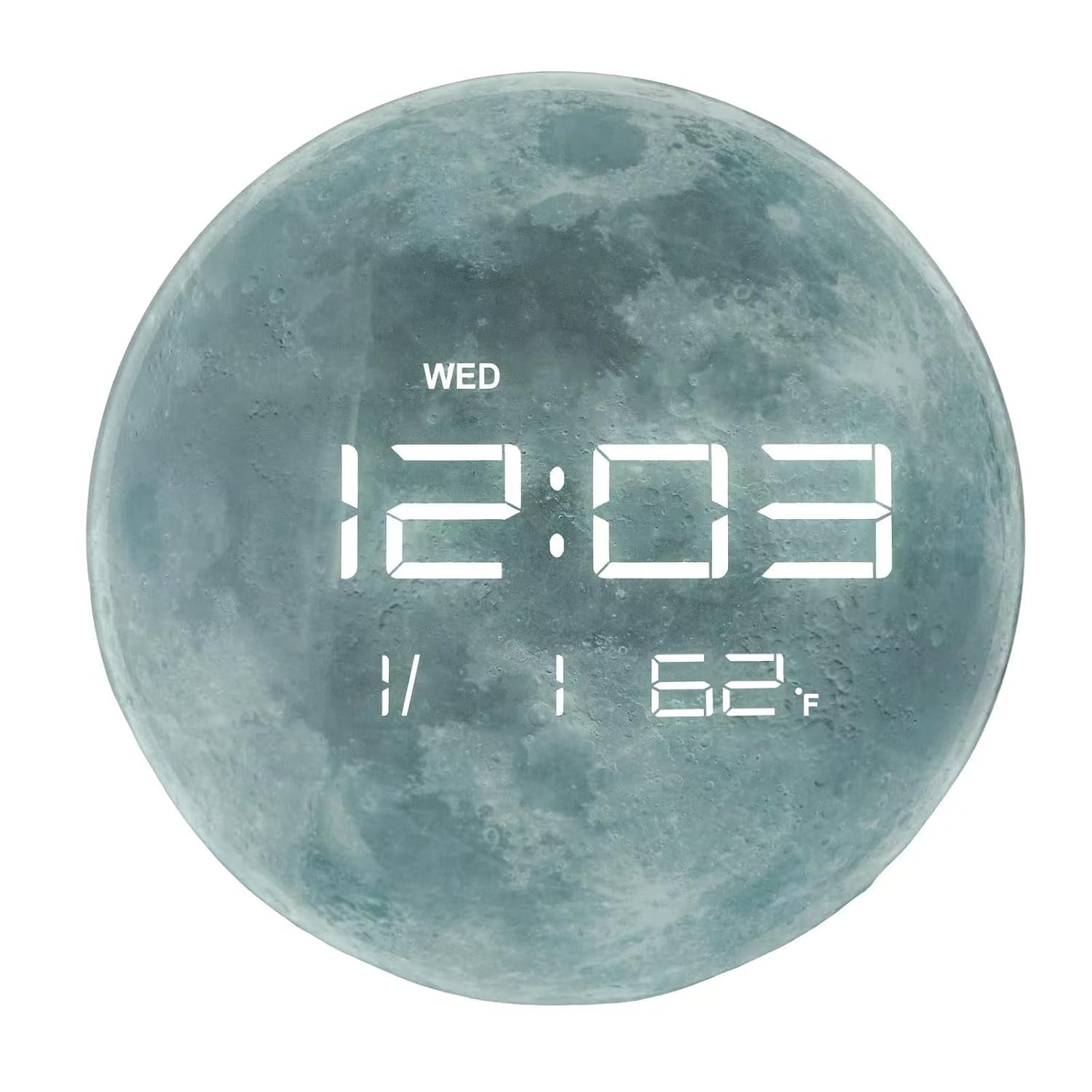 drumstoneᴬˢᴰ 𝗦𝗽𝗲𝗰𝗶𝗮𝗹 𝟓 𝗬𝗲𝗮𝗿 𝗪𝗮𝗿𝗿𝗮𝗻𝘁𝘆 led digital wall clock – 12" 3d moon design clock with time, date, day & temperature display, large led numbers, 12/24h format, night light