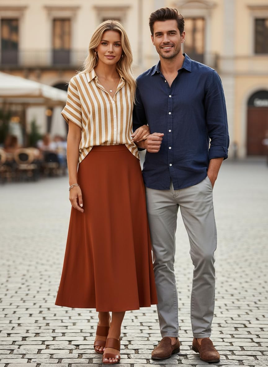 Summer Tops for Women Striped Button Down Shirts Collar Guaze Shirt Trendy Vacation Work Linen Blouse - Image 3