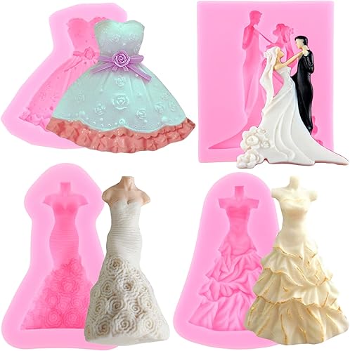 MYPRACS Molde de silicona para vestido de boda, para novia y novio, para pareja, para decoración de pasteles de boda, decoración de cupcakes, pasta