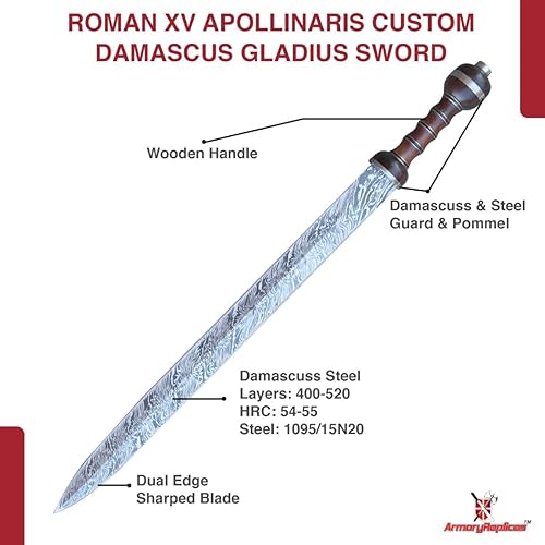 Miniatura 3 de Armory Replicas Hand-Forged Damascus Roman Gladius Sword with Leather Sheath  Collector & Reenactment Ready
