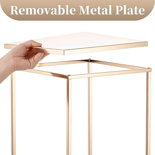 Miniatura 6 de Sziqiqi Jarrón de centros de mesa de boda para mesas con platos, 2 piezas de columna de metal, soporte geométrico de flores de 23.6 pulgadas,