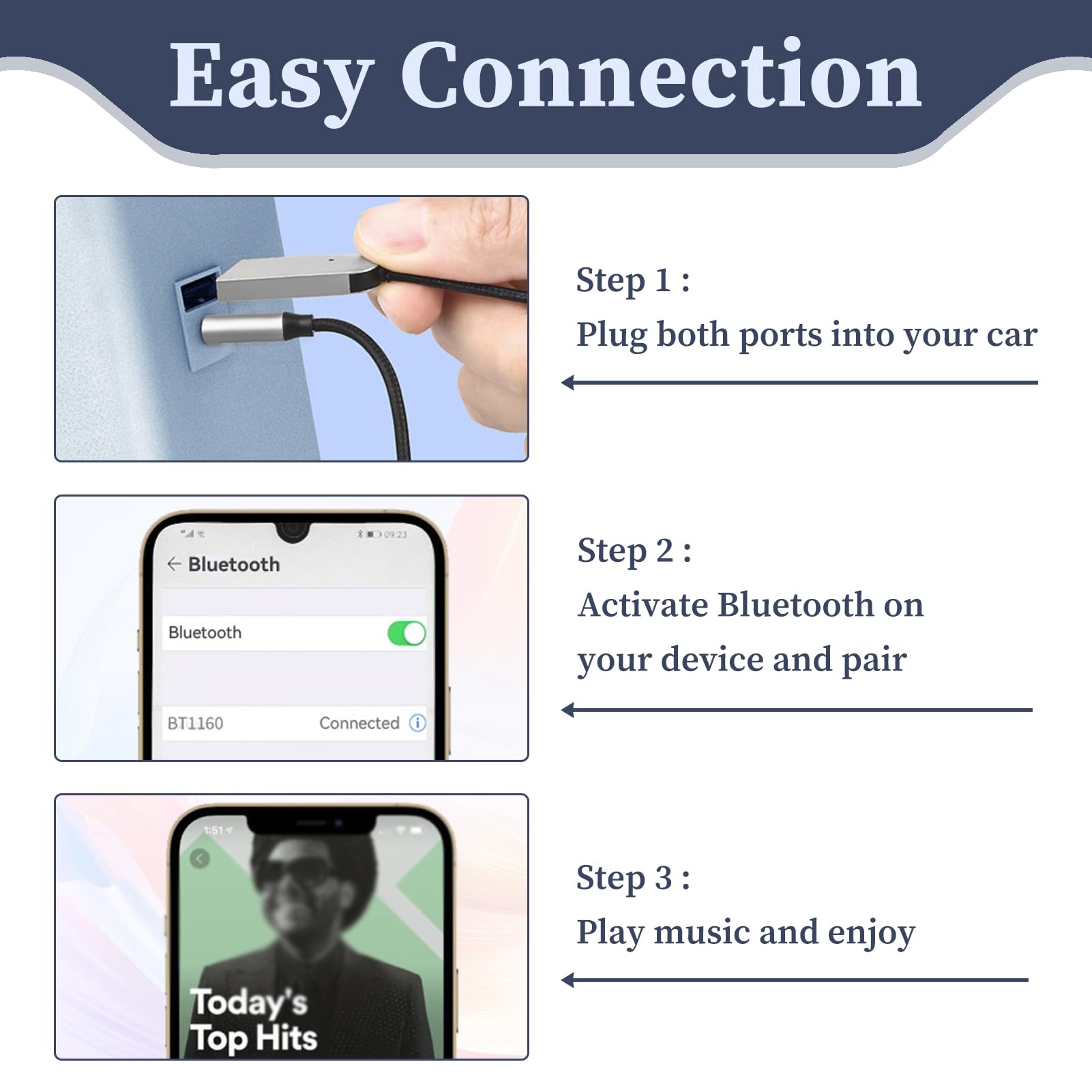 Ricevitore Bluetooth 5.4 per Auto con Jack 3.5mm, Adattatore AUX Bluetooth USB con Microfono, Audio Wireless per Auto, Vivavoce per Chiamate, Altoparlanti Stereo, Cuffie, Cavo Estensibile, Universale