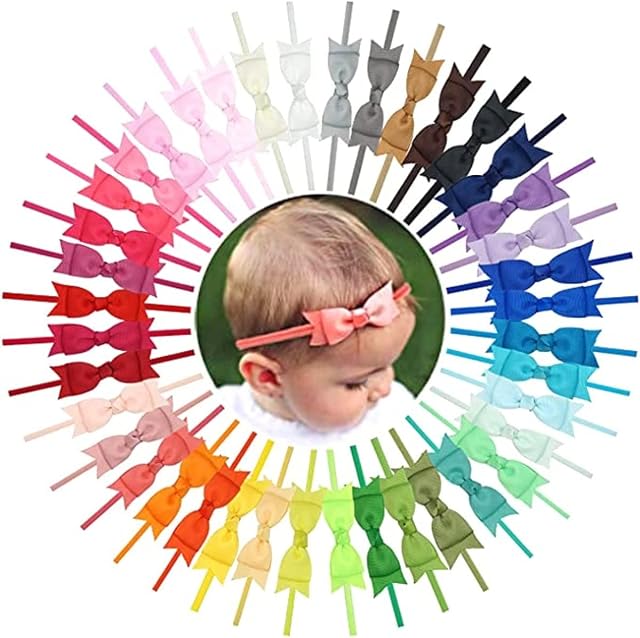40 Colors Baby Girls Bows Headbands Grosgrain Ribbon Hair Bows Elastic Hair bands for Newborn Infant Toddlers Kids