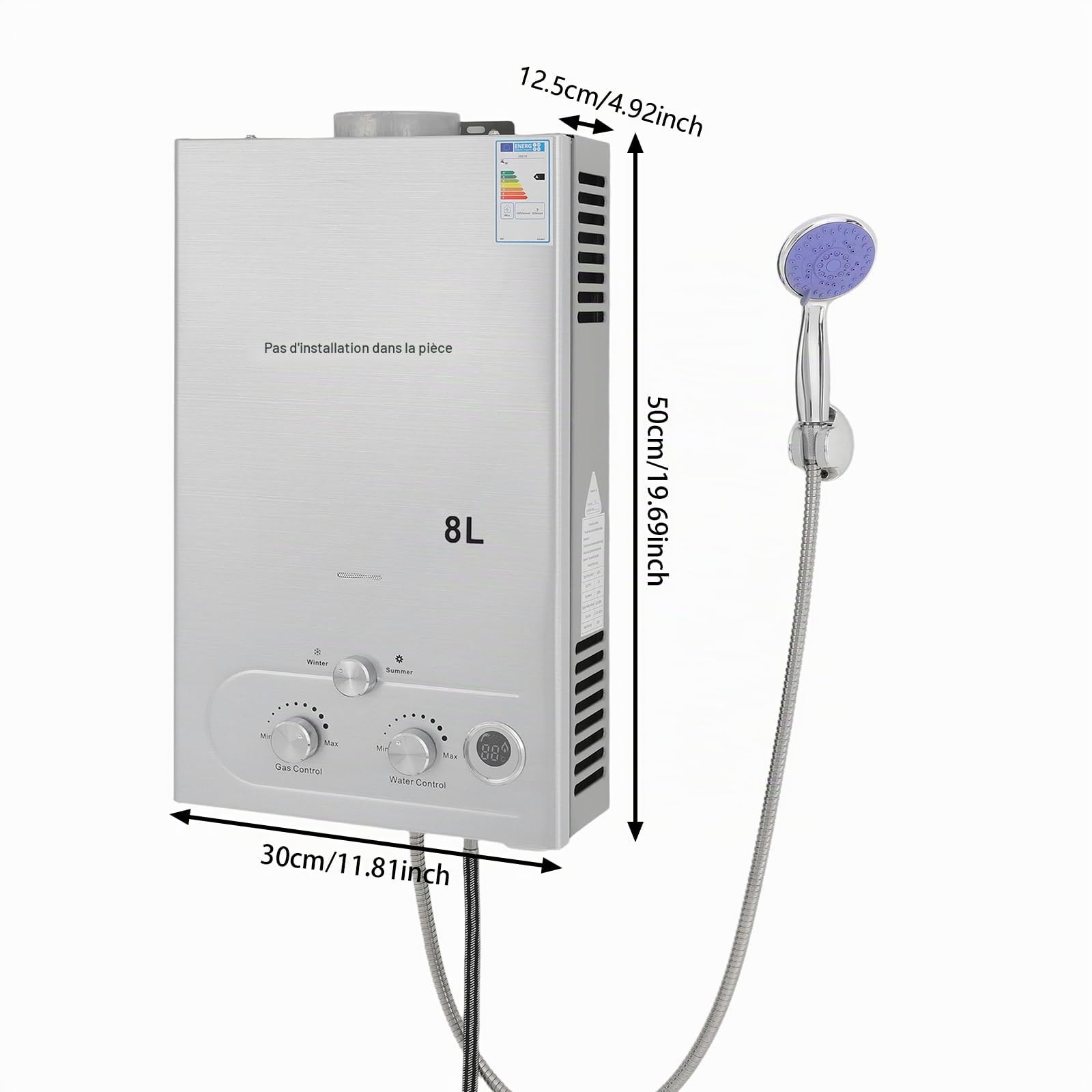 Chauffe-eau à gaz, chauffe-eau de 24KW avec régulation intelligente de la température par CPU, chauffe-eau à gaz portable pour l'extérieur, chauffe-eau sans réservoir pour la maison, les camping-cars