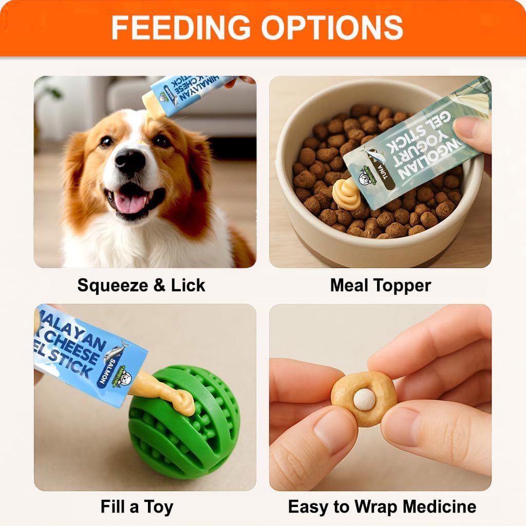 KI-You 2 in 1 Gel Stick Treats for Dogs & Cats : Mongolian Yogurt & Himalayan Yak Cheese, Clean Formula Variety Pack (Meal Topper & Pill Hider) 20 Pack