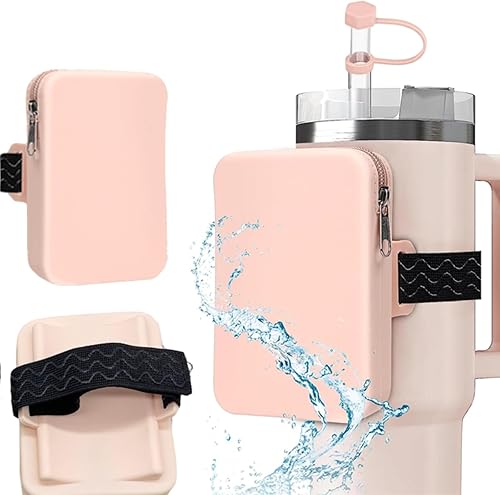 Bolsa de silicona para botella de agua para Stanley, portador de vasos con bolsillo con cremallera para Stanley de 30 oz40 onzas e IceFlow 2030