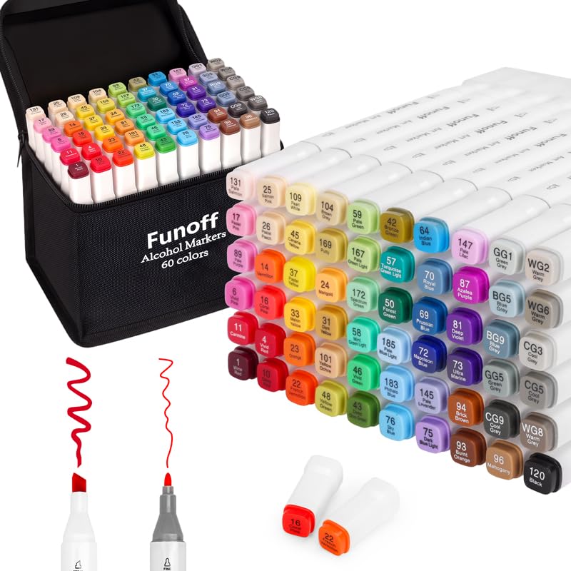 Funoff Alcohol Markers 60 Colors Fine & Chisel Dual Tip Art Marker Set
