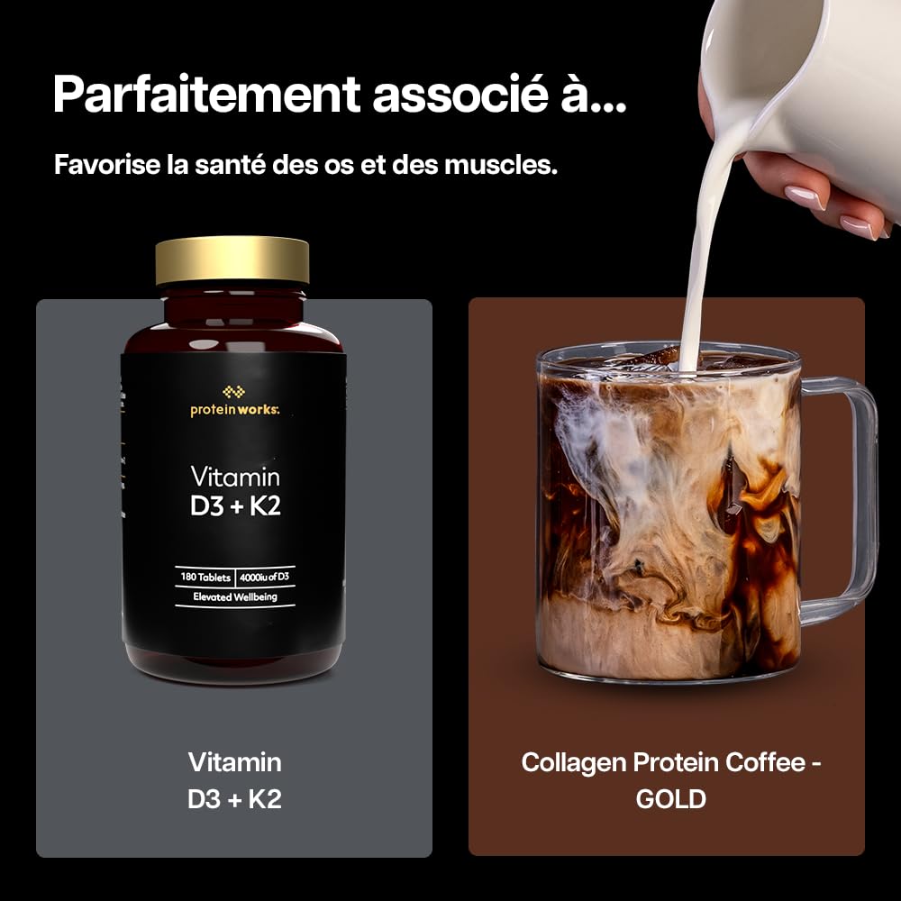 Protein Works | Café Protéiné au Collagène – GOLD Innovation, Collagène Bovin, Café Brésilien avec Collagène Hydrolysé & Vitamine C, Peptides Type 1 & 3, Latté au Caramel, 19 Portions, 475g