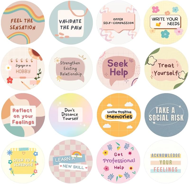 Creanoso Coping with Loneliness Stickers (10 Sets X 16 Designs) – Colorful Design Round Size Stickers 1.5 Inches in Diameter, Art Decal for Children, Adults Men Women