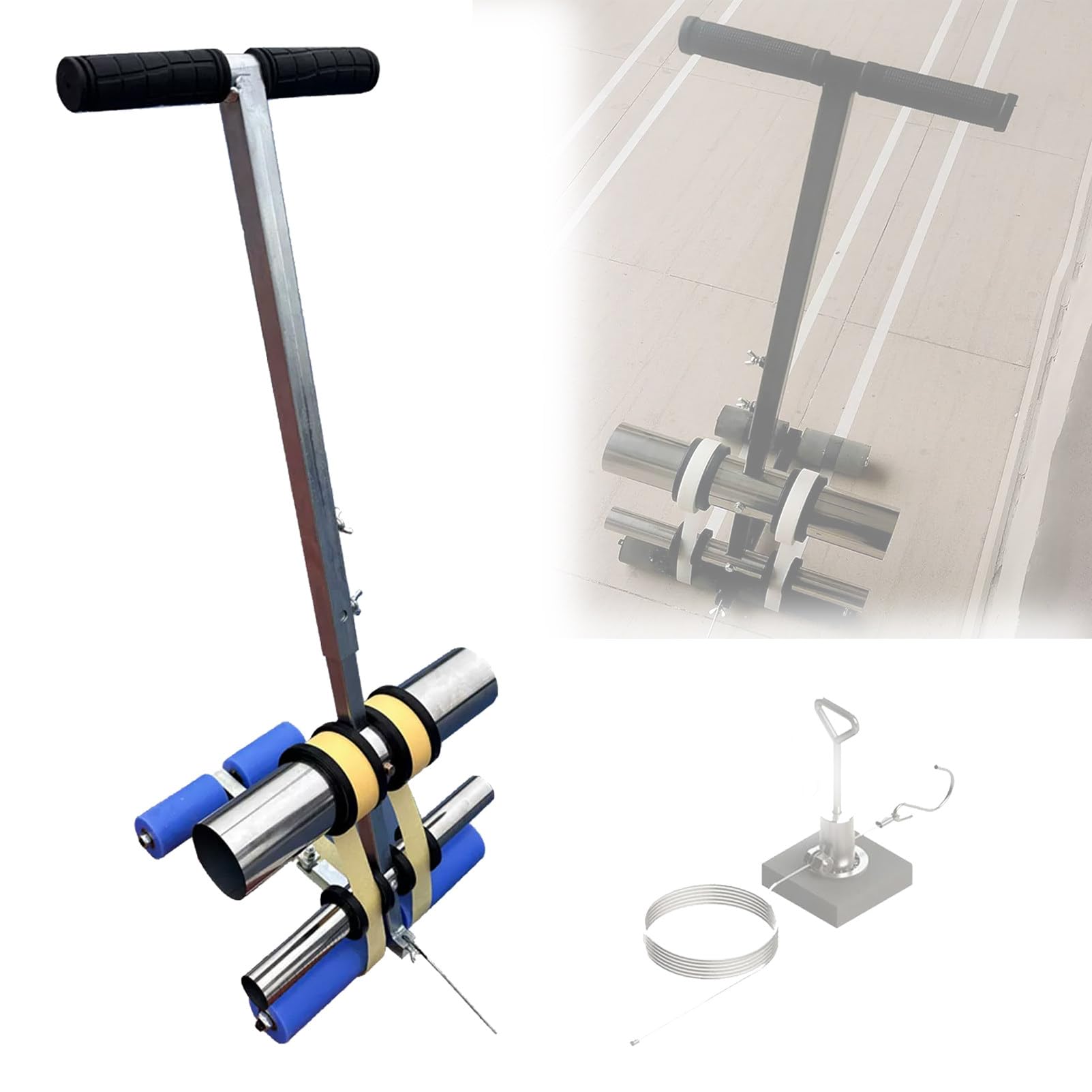 Pnpaea Floor Tape Applicator,Court Line Tape Machine,Floor Marking Tape Applicator,for Iines and Circles, Height Adjustable,for Basketball Courts, Road Warning BlueWheel-withDrawingCircleKit