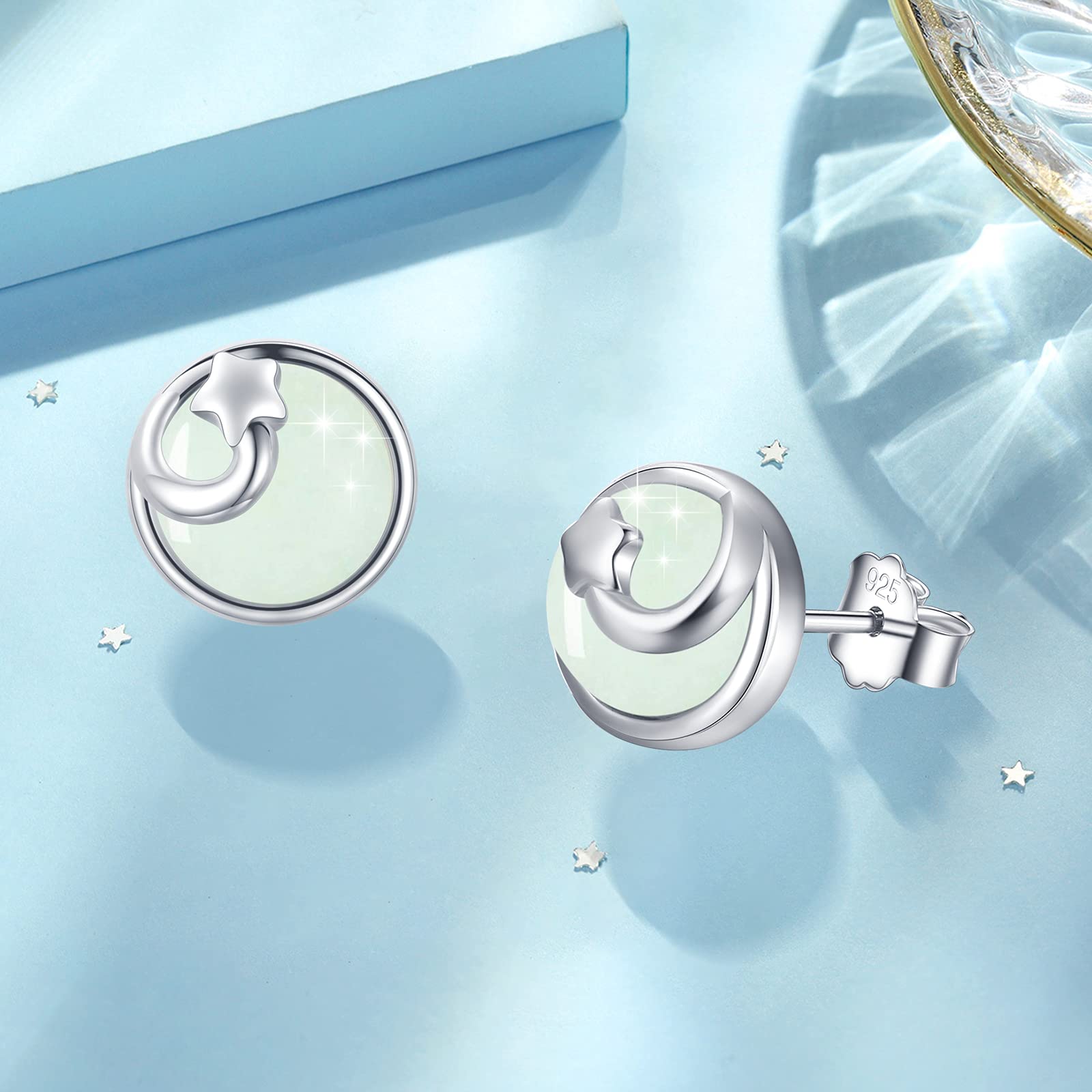 Orecchini luminosi da donna Orecchini a stella in argento sterling 925 Piccoli orecchini a bottone Nottilucenti Gioielli Nottilucenti Regalo di Natale per ragazze Donne Bambini Mamma Fidanzata Figlia