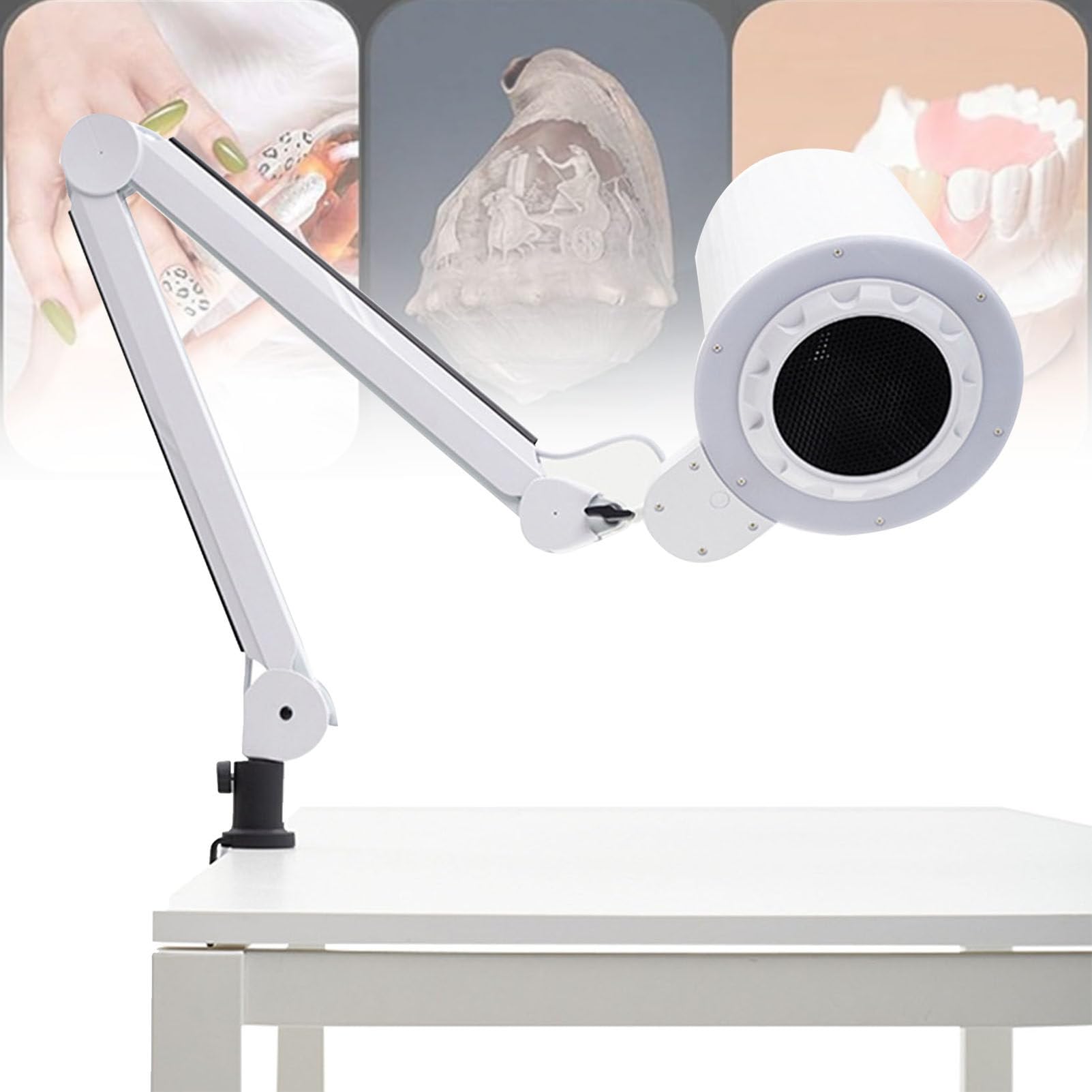 Aspiratore per polvere per unghie per pedicure e manicure Aspiratore per polvere per unghie professionale con LED dimmerabile integrato, filtro intercambiabile e supporto da tavolo universale