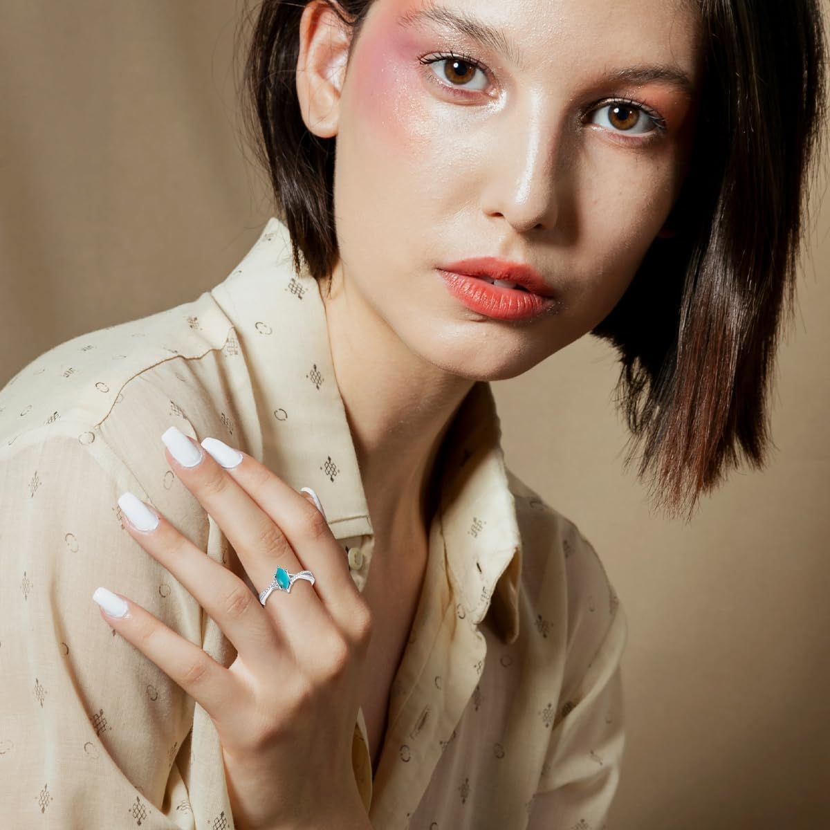 Genuine Turquoise Ring Marquise Shape 925 Sterling Silver Turquoise Ring Jewelry Gift for Women - Image 2