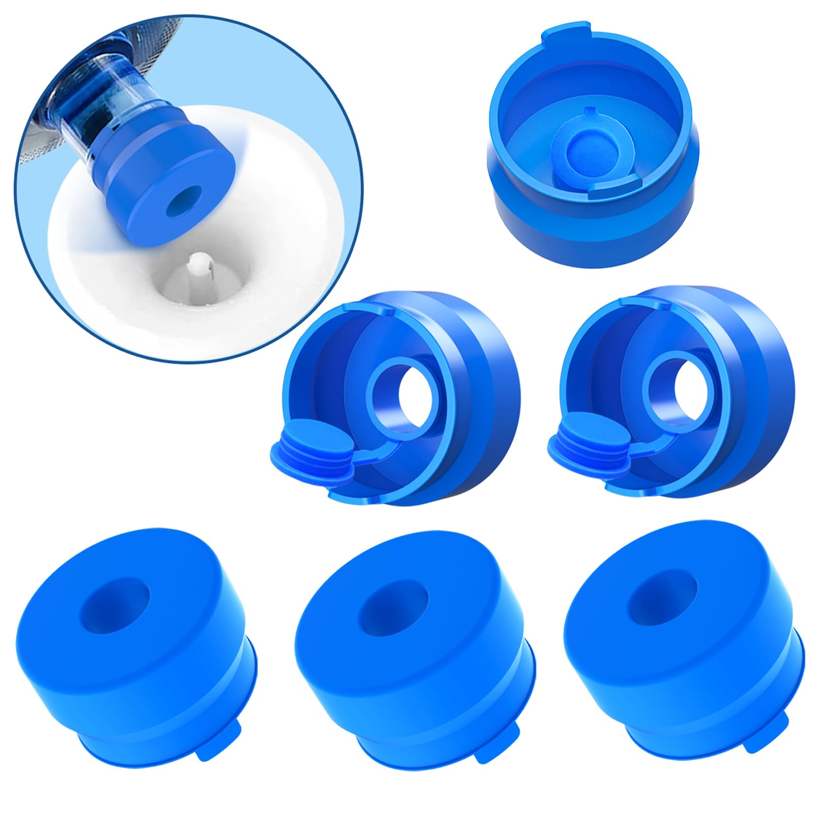 MYLOLF 6PCS 3 & 5 Gallon Water Jug Cap, Reusable Food Grade Silicone Replacement Cap for 55mm Standard/Screw/Crown Tops Water Bottle and Water Dispensers, Non-Spill & Leak Free - 6PCS