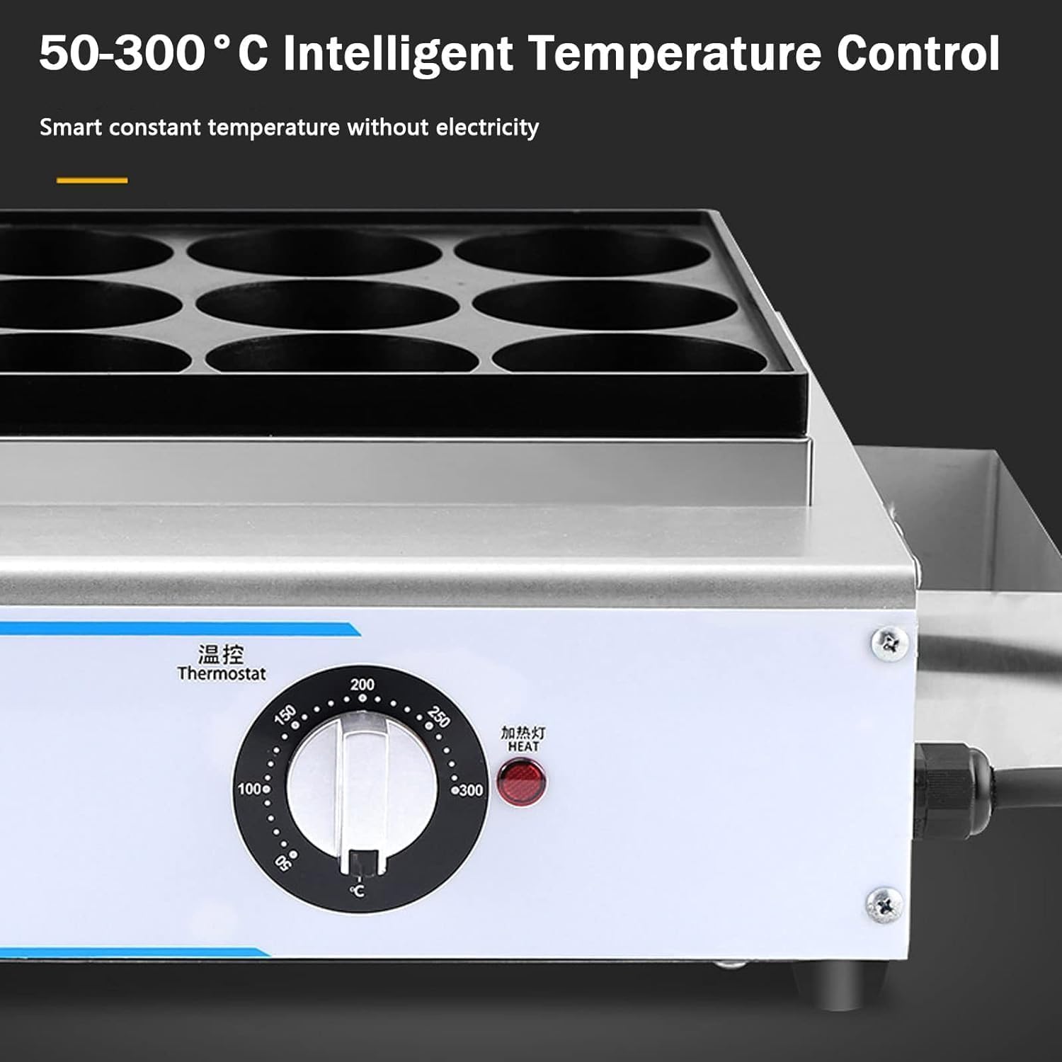 9 Hole Egg Pancake Frying Pan, Commercial Electric Heating Meat Hamburger Maker Griddle with 50-300℃Temperature Control, Stainless Steel Omelette Maker