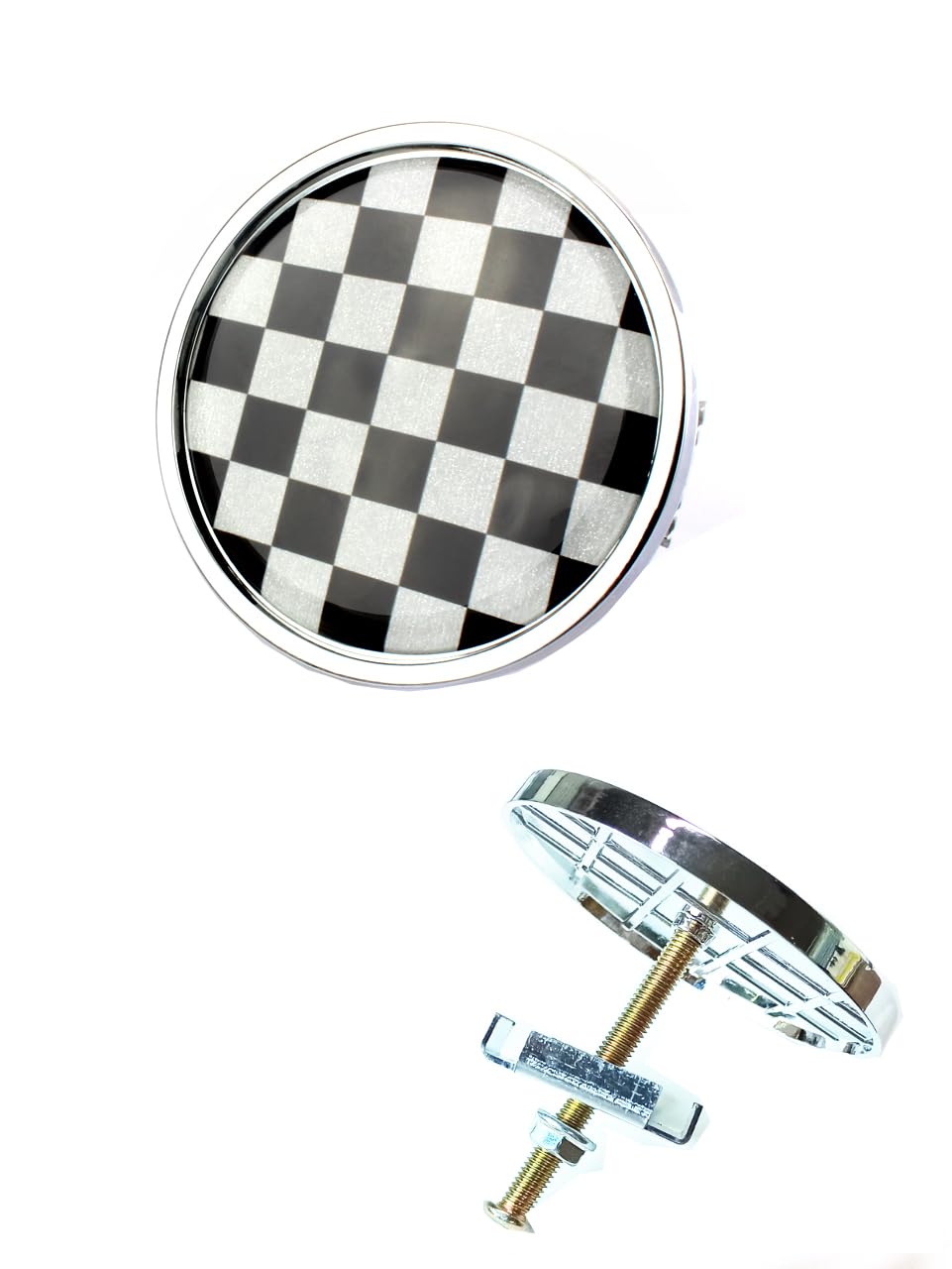 for Mini Front Grill Emblem Badge Metal Logo Decal Sticker Checkered Style