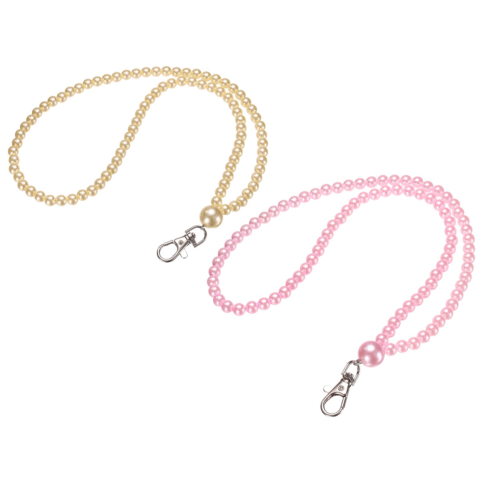 PATIKIL Faux Pearl Beaded Lanyard, 2 Pcs ID Badge Lanyard Cell Phone Chain Name Tag Keys Holder Stylish Keychain for Phone Case Women Keys Card Phone, Yellow/Pink