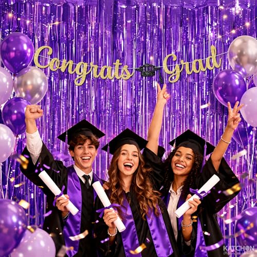 Image of KatchOn, Purple Streamers Backdrop - 3.2x8 Feet, Pack of 2 | Light Purple Foil Fringe Curtain for Lavender Birthday Decorations, Purple Decor | Lavender Party Decorations, Bridal Shower