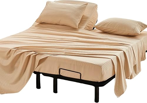 Miniatura 25 de Kingnex Juego de sábanas a rayas para sofá cama tamaño Queen para sofá cama, suave, doble cepillado, 4 piezas, funda de almohada