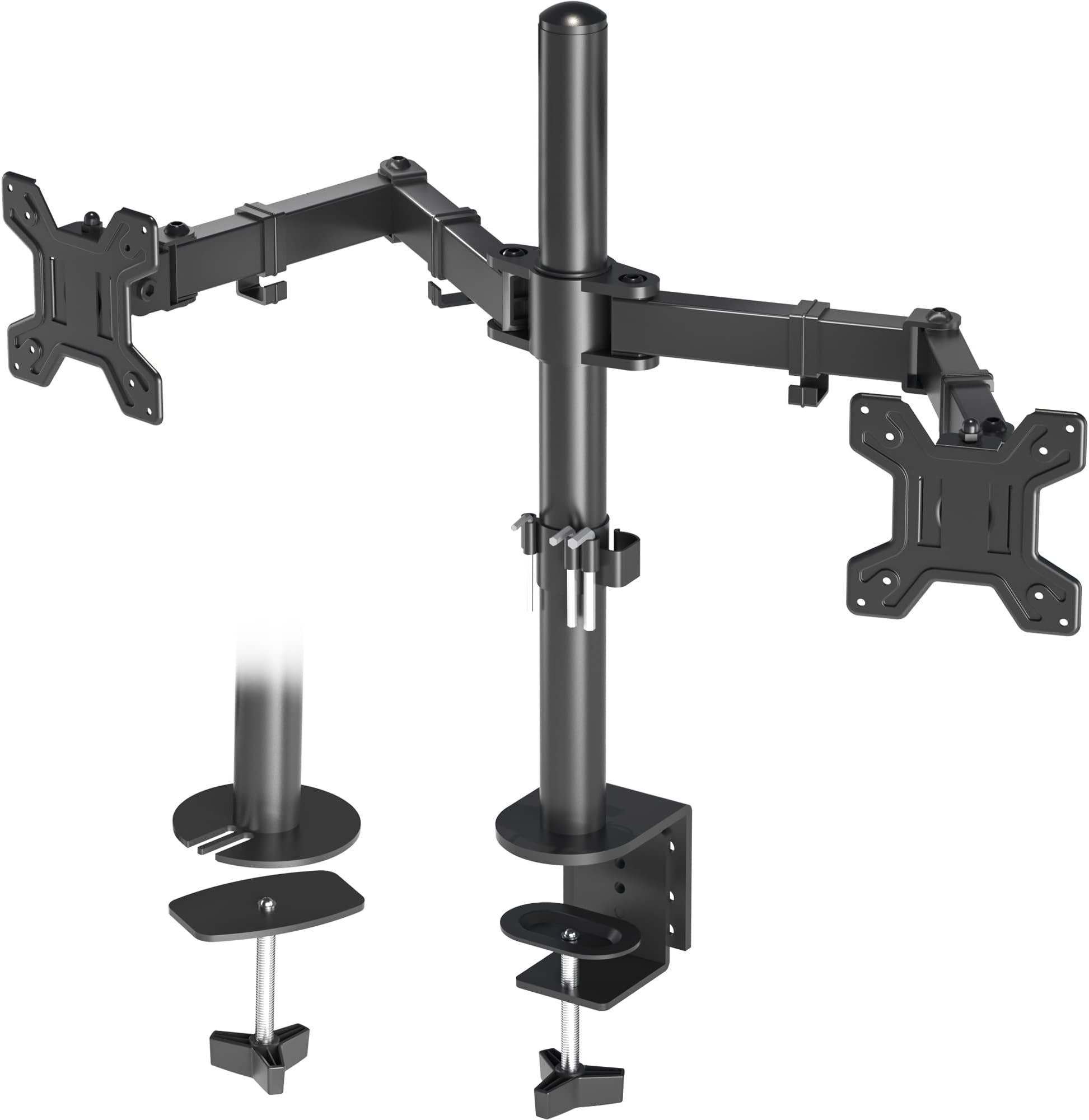 Dual Monitor Arm Mount ,Height Adjustable Monitor Desk Stand for 13-27 inch Computer Screens,Ergonomic Mount with Clamp 90° Tilt, 360° Rotation, Swivel 180° - VESA Dimensions: 75x75-100x100