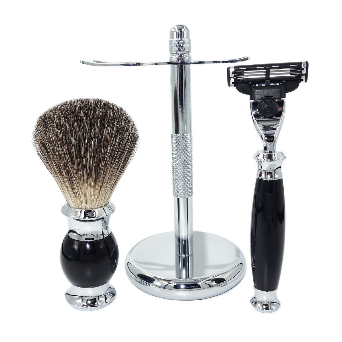 Soporte for maquinilla de afeitar Prácticos soportes for cepillos de afeitar for hombres, juego de soporte for cepillo de pelo de tejón de acero inoxidable, herramientas de limpieza de aseo de