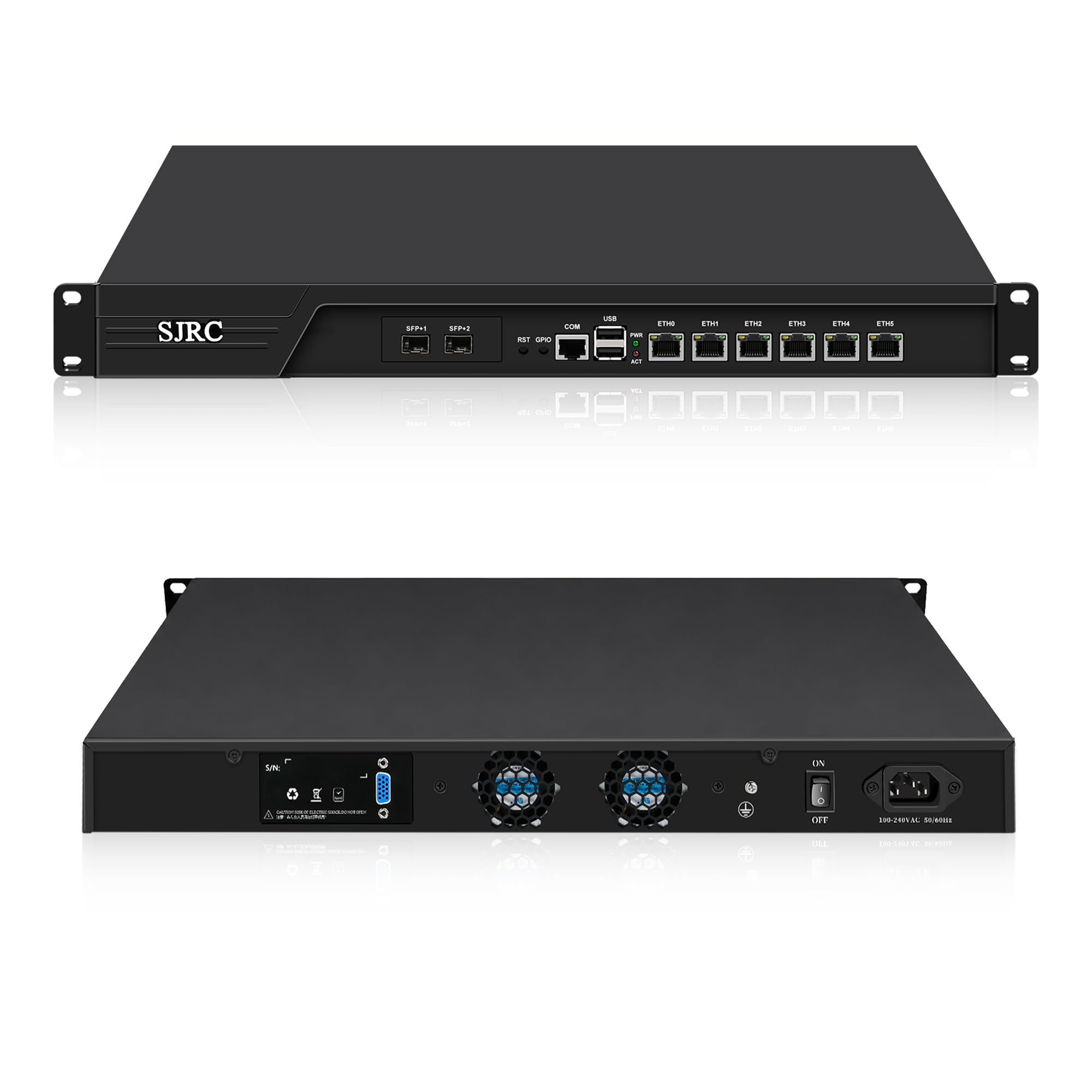 SJRC 1U 10GbE Firewall Appliance, 2 x 82599ES SFP+ 10Gbe, 6 x 2.5GbE i226-V, Core i3-3110M, 19" Rack Router Hardware, OPNsense Homelab Server, Barebone NO RAM/SSD/OS, VGA