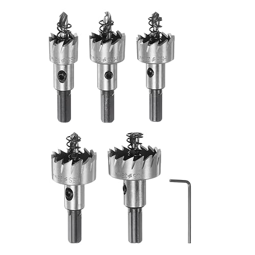 HARFINGTON Juego de 5 brocas de acero de alta velocidad (HSS) para acero inoxidable, aleación de aluminio, 5 piezas, 0.630in, 0.787in, 0.866in,