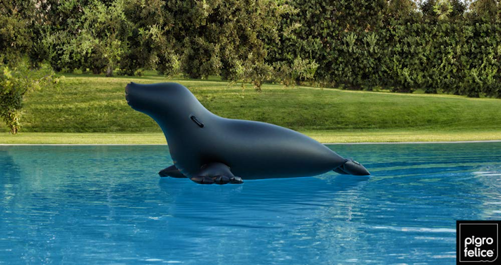 Foca Gonfiabile da Piscina e Mare, Materassino Gigante di Lusso, PVC Premium Ecologico Nero Opaco, Design per Adulti e Bambini (Modello: Black Seal) Lunghezza totale 2mt
