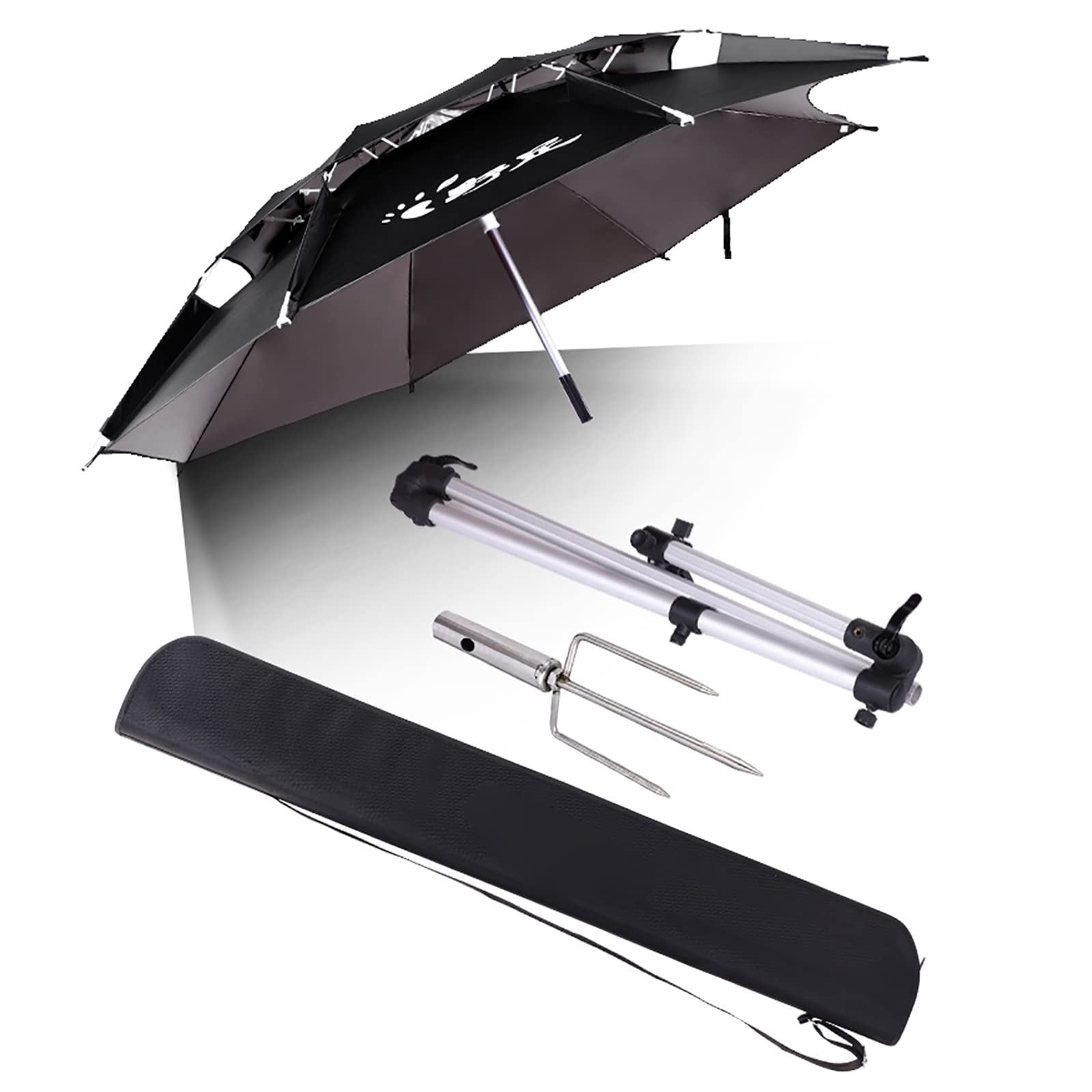 Paraguas portátil grande para pesca, parasol de aleación de aluminio, negro, protección solar e impermeable, ventilación de doble capa, mástil ajustable plegable, para jardín y playa al aire libre.