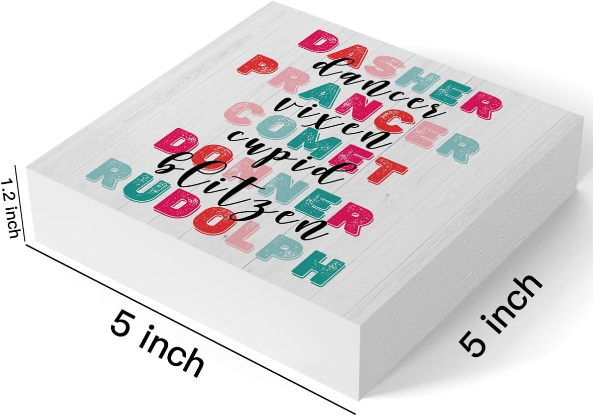 Funny Christmas Retro Dasher Dancer Prancer Word Sign Christmas Decor Christmas Decorations Indoor Winter Decoration for Home Office Shelf Table Desk Gift for Women 5 X 5 Inch image 2