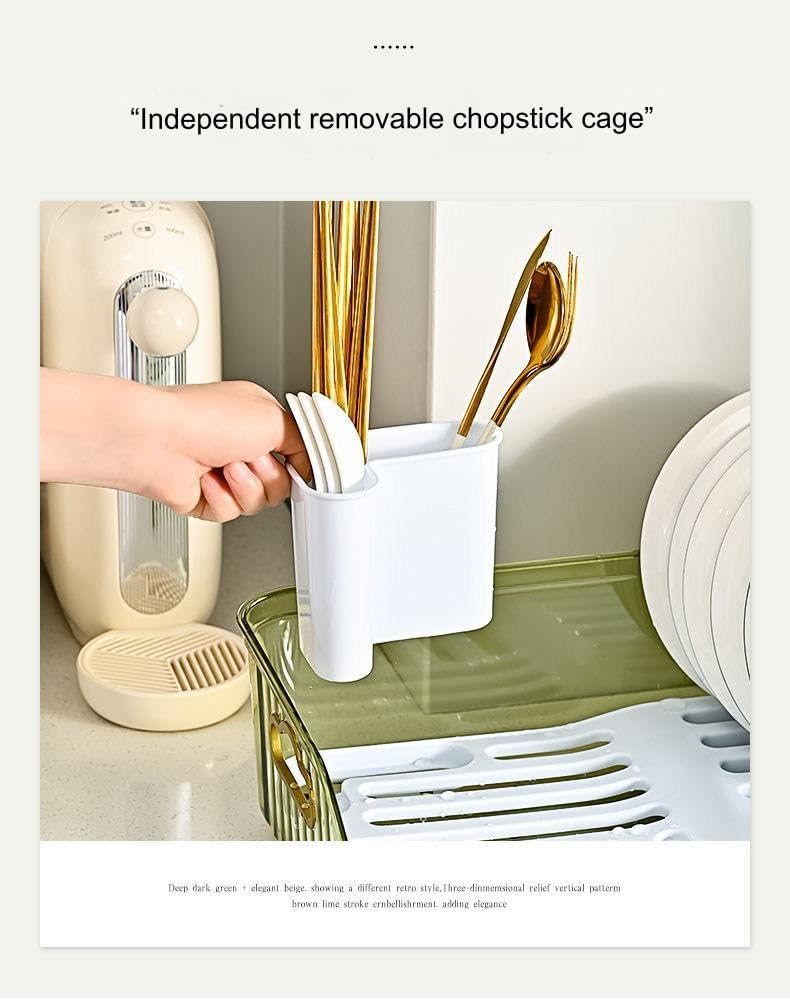 Dish Drying Rack Rotatable Drain Spout, Utensil Holder, Large Dish Drying Rack Dish Rack with Drainboard, Chopstick Holder Multifunctional Dish Rack for Kitchen Counter,(Coffee Color)