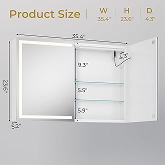 DICTAC Bathroom Medicine Cabinets with Mirror and LED Light, Wall Mounted Med...