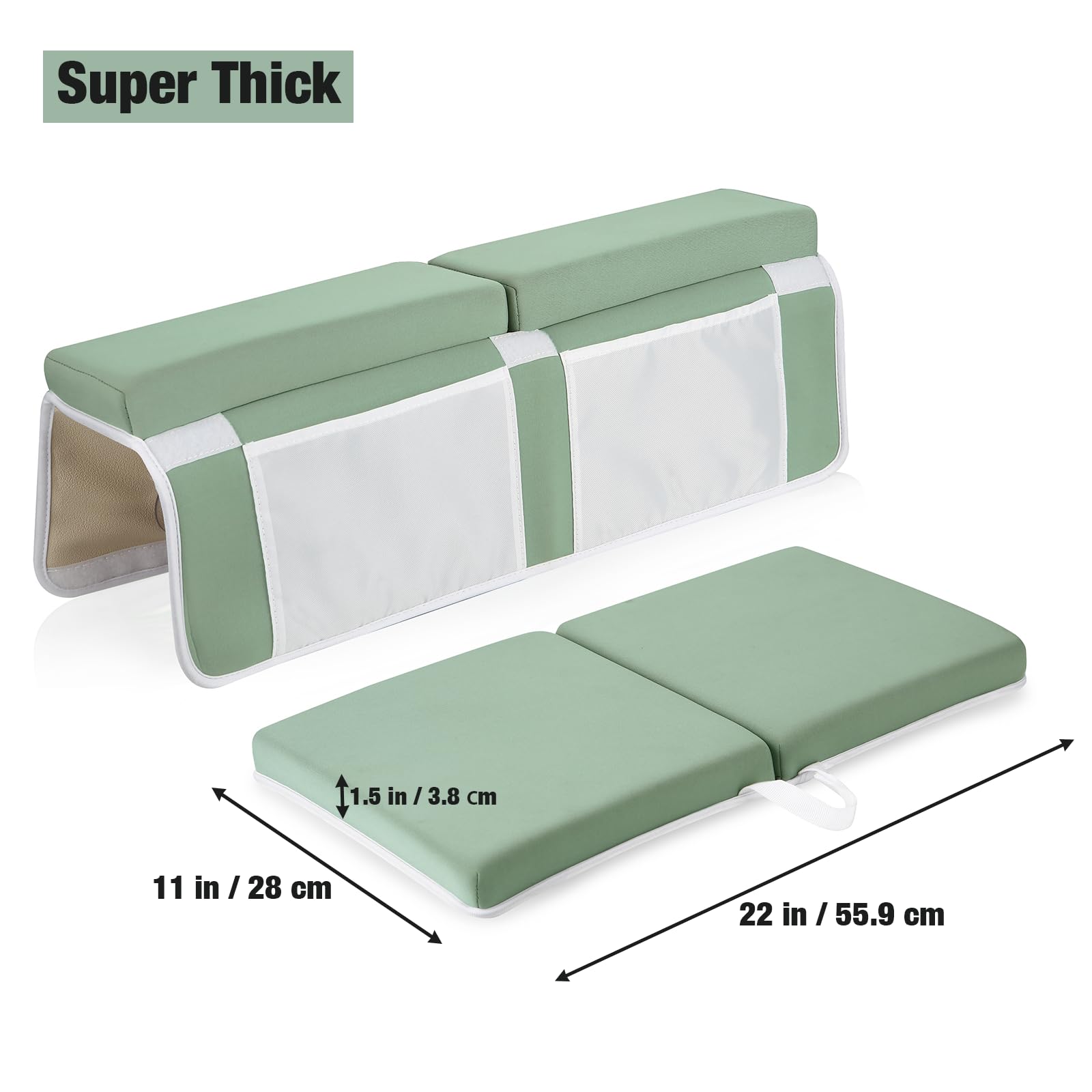 PandaEar Repose-genoux et coudières de bain pour bébé, confortable et antidérapant, avec poches de rangement, tapis en mousse pliable pour salle de bain des tout-petits, vert