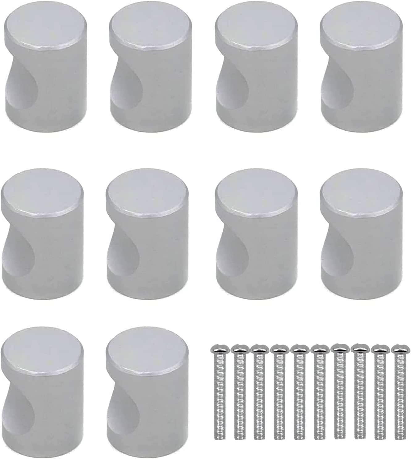 Dresser Knobs Drawer Handles Silver Recessed Grip Knobs Cylinder Drawer Pulls Cupboard Knob 10 Pcs Cylindrical Single Hole Drawer Handles with Screws, Used for Drawers, Closets, Bedrooms, Kitchens